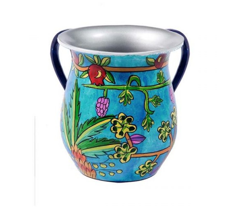 Yair Emanuel Hand Painted Metal Netilat Yadayim Wash Cup - Seven Species