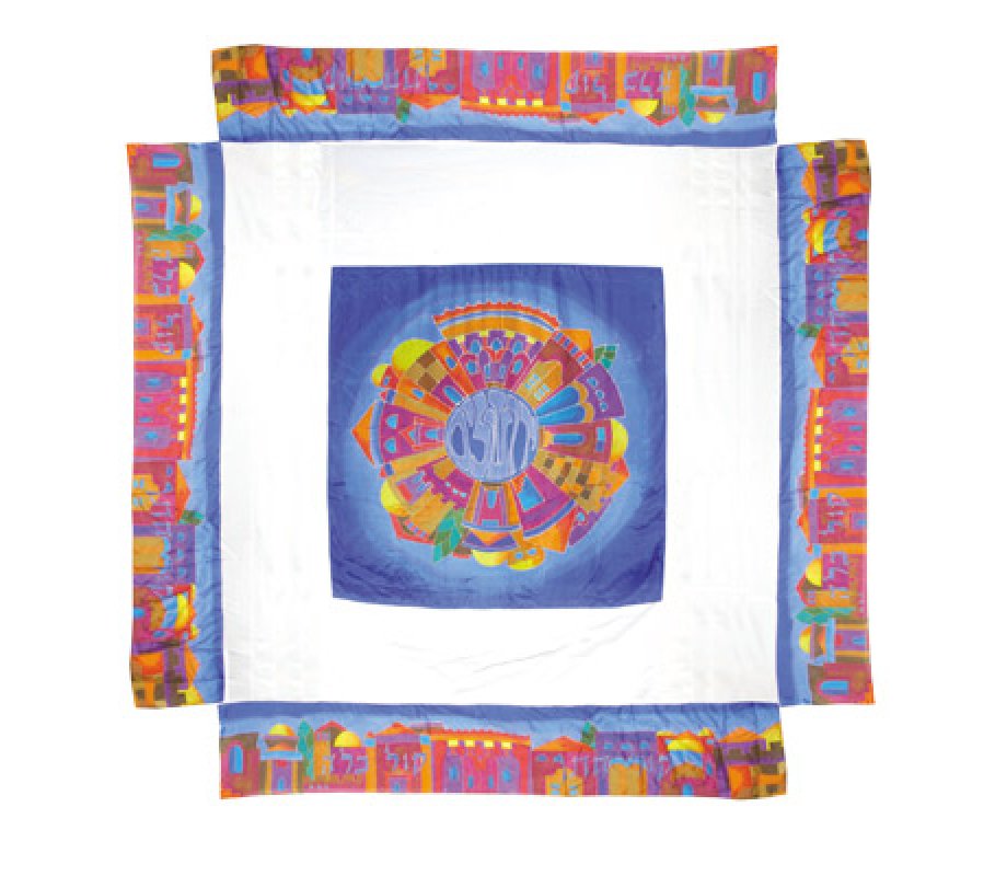 Yair Emanuel Hand Painted Silk Wedding Canopy Chuppah - Jerusalem Scenes