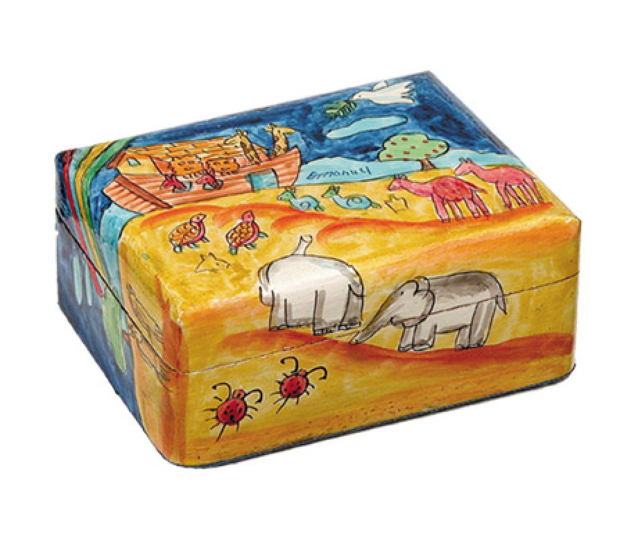Yair Emanuel Hand Painted Small Wood Jewelry Box - Noahs Ark Depiction