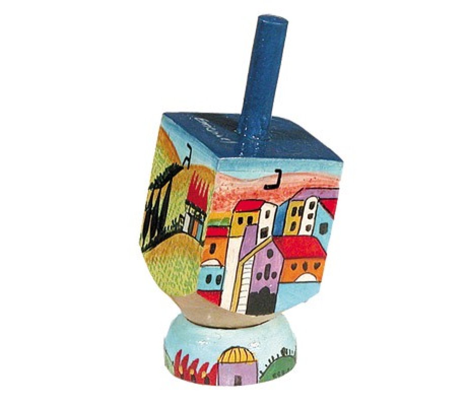 Yair Emanuel Hand Painted Wood Dreidel on Stand Small - Jerusalem Images