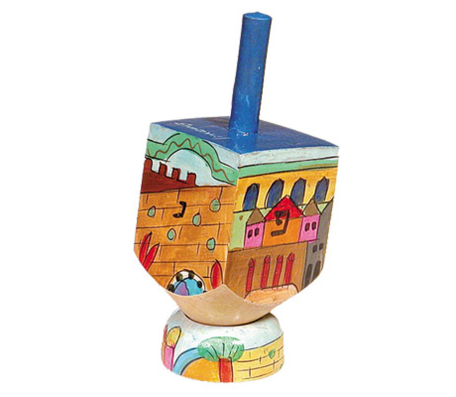 Yair Emanuel Hand Painted Wood Dreidel on Stand Small - Jerusalem Images