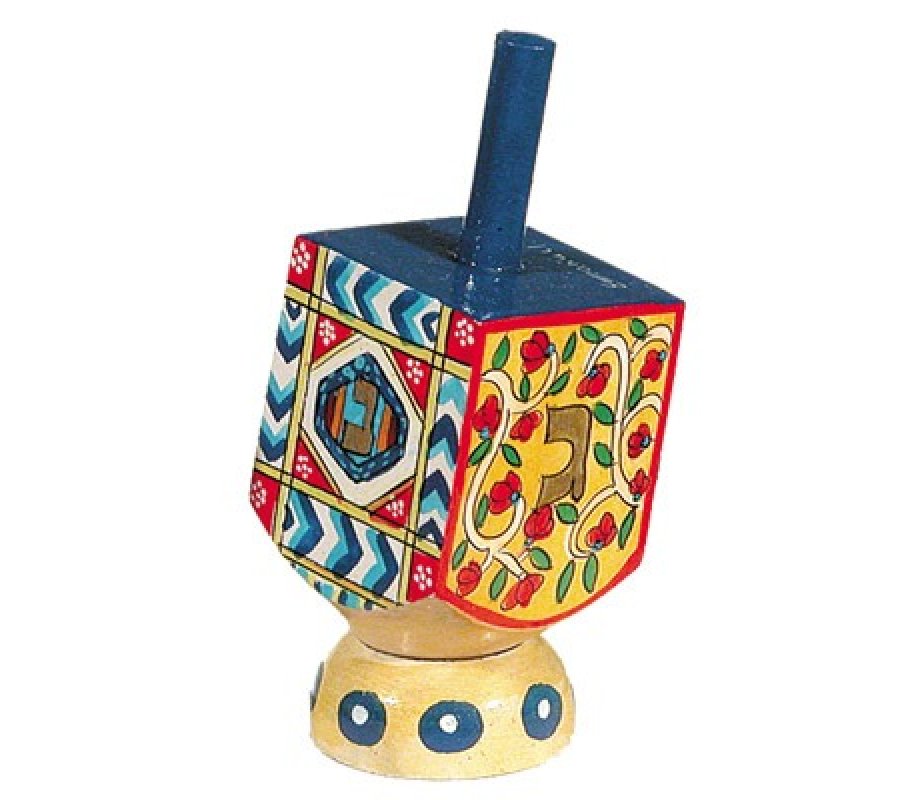 Yair Emanuel Hand Painted Wood Dreidel on Stand Small - Oriental Design