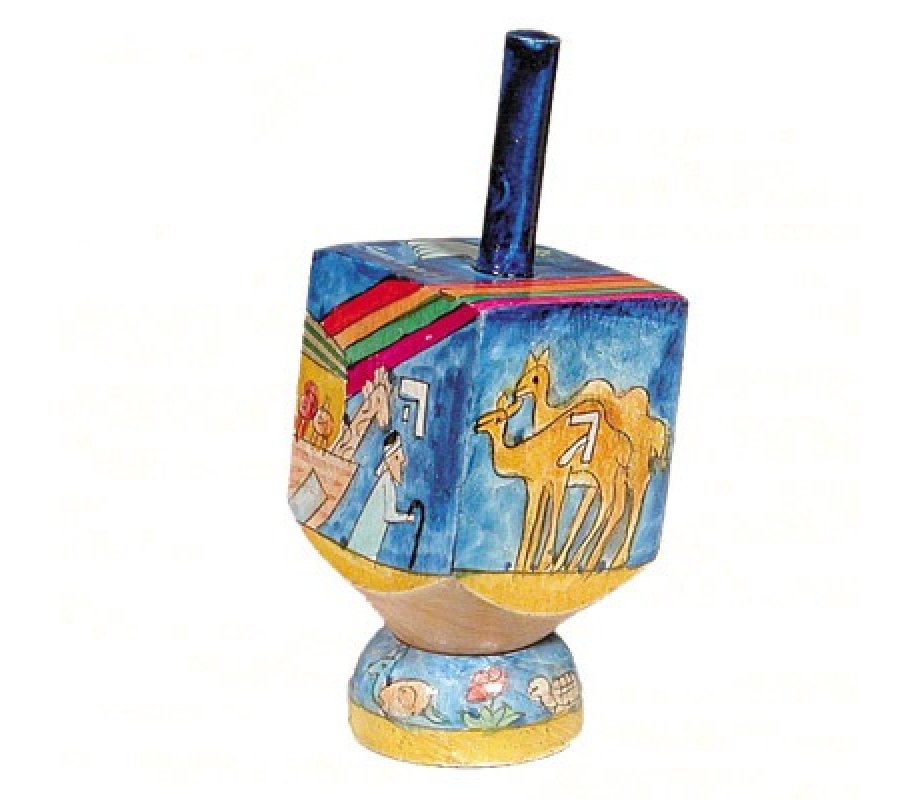 Yair Emanuel Hand Painted Wood Dreidel with Stand Small - Noah's Ark