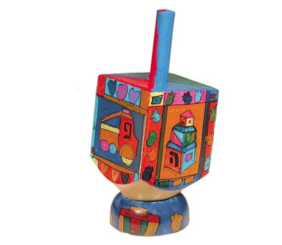 Yair Emanuel Hand Painted Wood Dreidel with Stand Small - Childrens Images