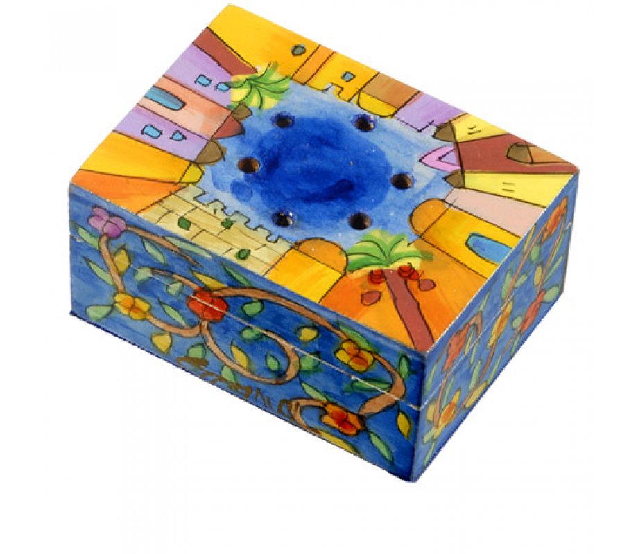 Yair Emanuel Hand Painted Wood Spice Box with Cloves - Jerusalem