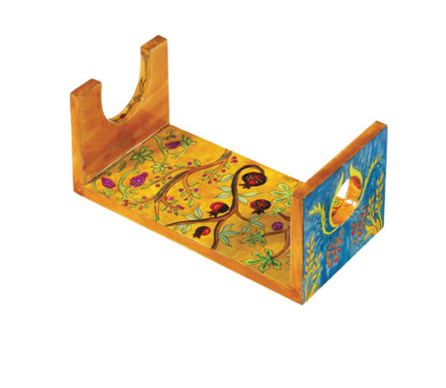 Yair Emanuel Hand Painted Wood Stand for Large Ram's Horn Shofar - Seven Species