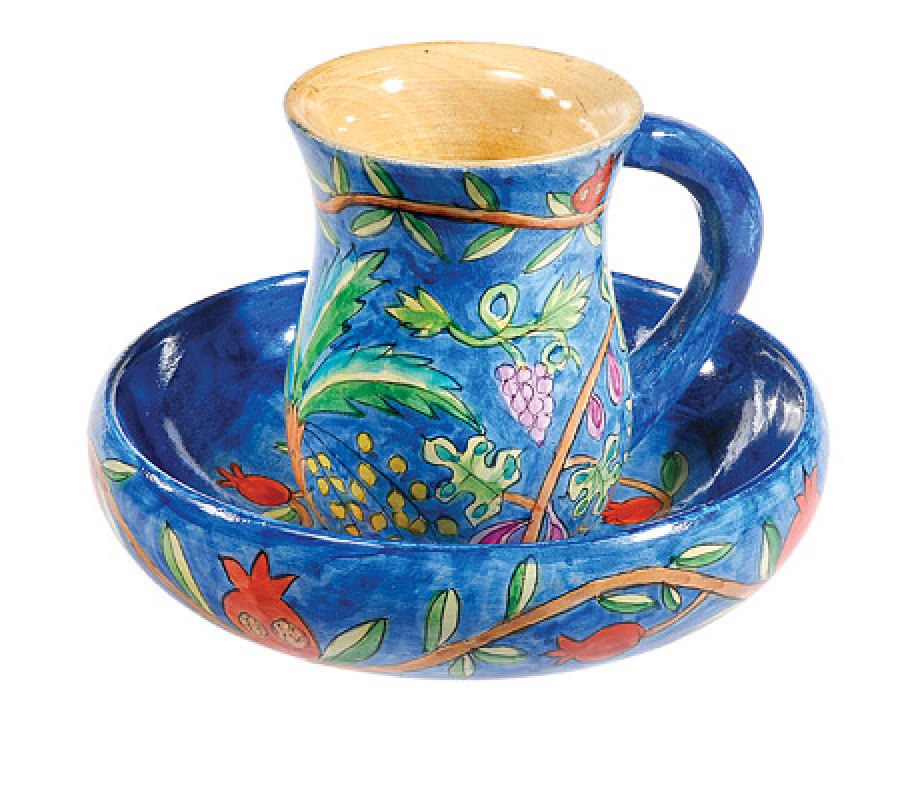 Yair Emanuel Hand Painted Wood Two-Piece Mayim Achronim Set - Seven Species