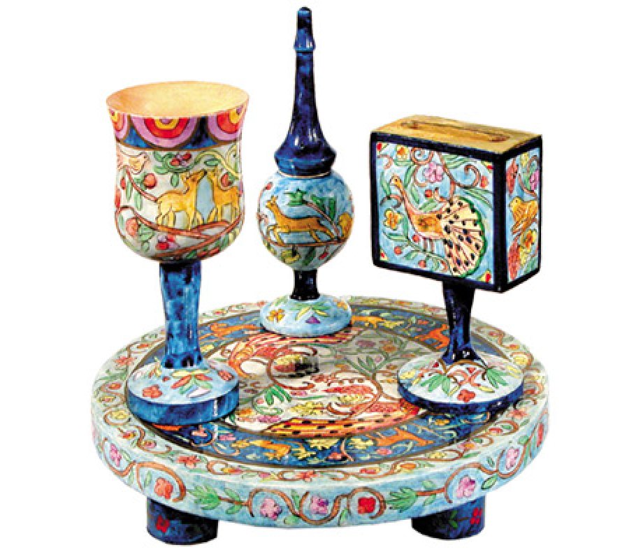 Yair Emanuel Hand-Painted 4-Piece Wood Havdalah Set - Oriental