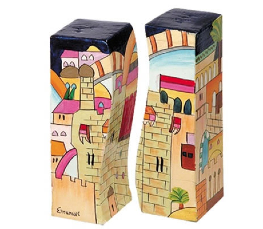 Yair Emanuel Hand-Painted Wood Fitted Salt & Pepper Shaker - Jerusalem