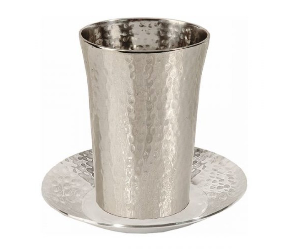 Yair Emanuel Kiddush Cup and Plate, Unadorned – Hammered Nickel