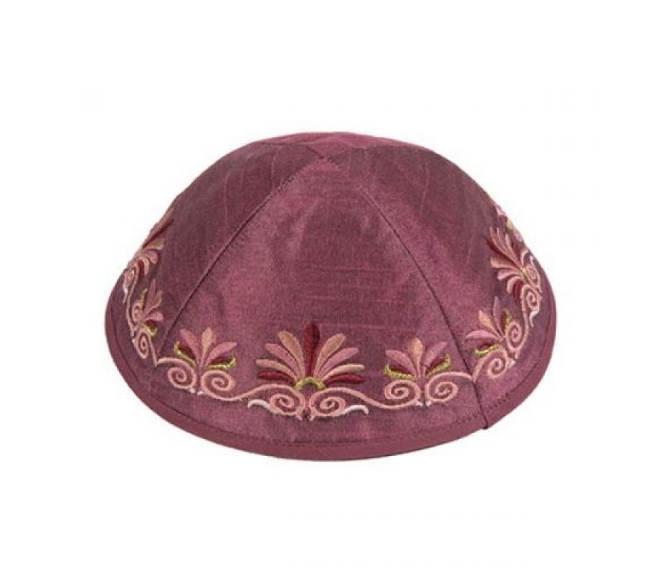 Yair Emanuel Kippah, Embroidered Date Palm Design - Maroon