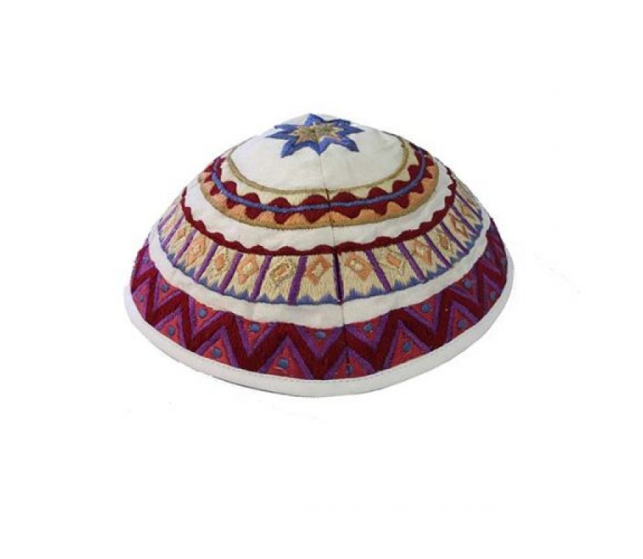 Yair Emanuel Kippah, Embroidered Geometric Designs - Multicolored