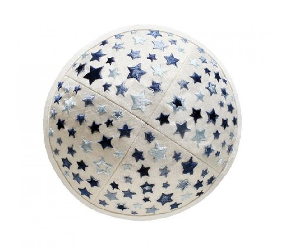 Yair Emanuel Kippah for Children – Embroidered Colorful Stars on White