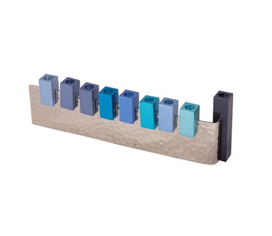 Yair Emanuel L-Shaped Chanukah Menorah, Cube Candle Holders - Shades of Blue