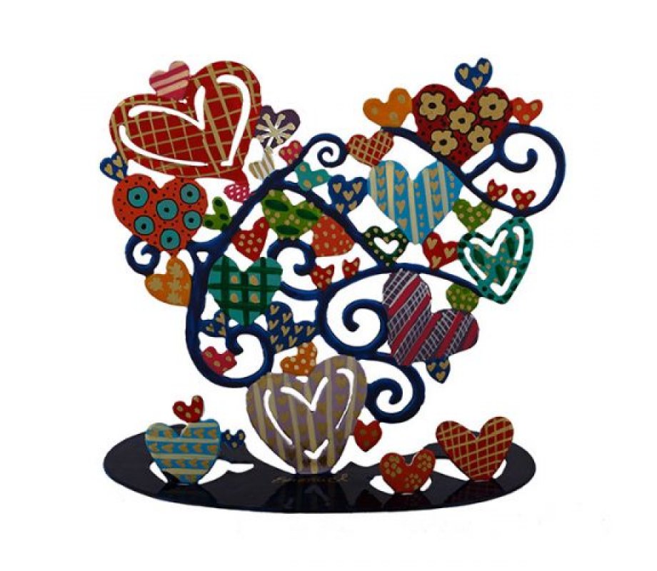 Yair Emanuel Large Hand Painted Hamsa on Stand Colorful Heart Shapes