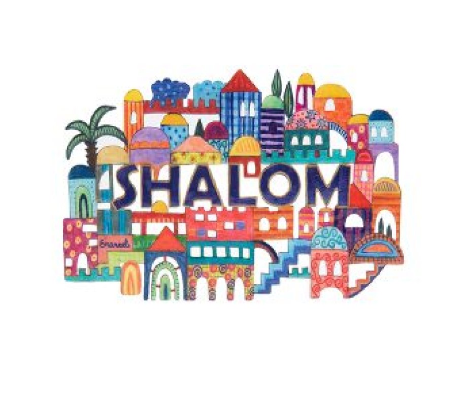 Yair Emanuel Large Hand Painted Wall Hanging - Jerusalem with Shalom (English)