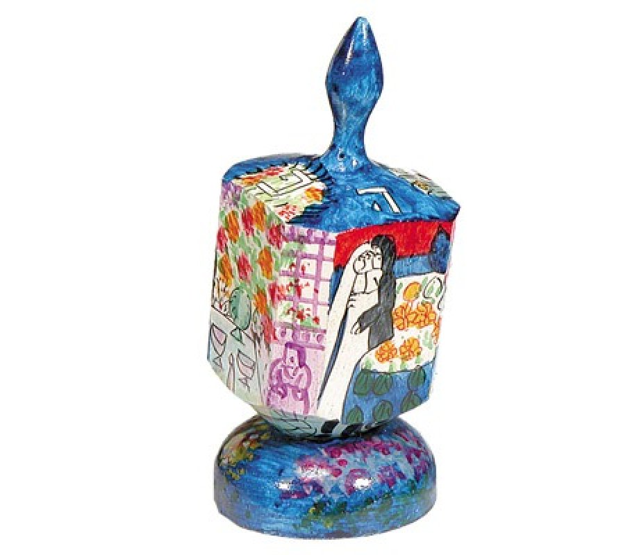 Yair Emanuel Large Hand Painted Wood Dreidel on Stand - Wedding Images
