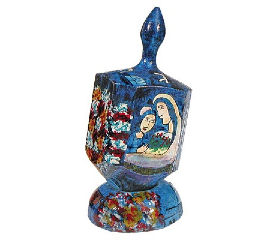 Yair Emanuel Large Hand Painted Wood Dreidel with Stand - Figures