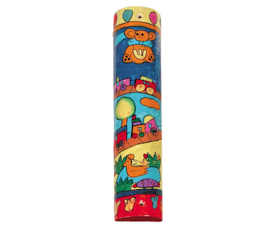 Yair Emanuel Large Hand Painted Wood Mezuzah Case - Children's Design