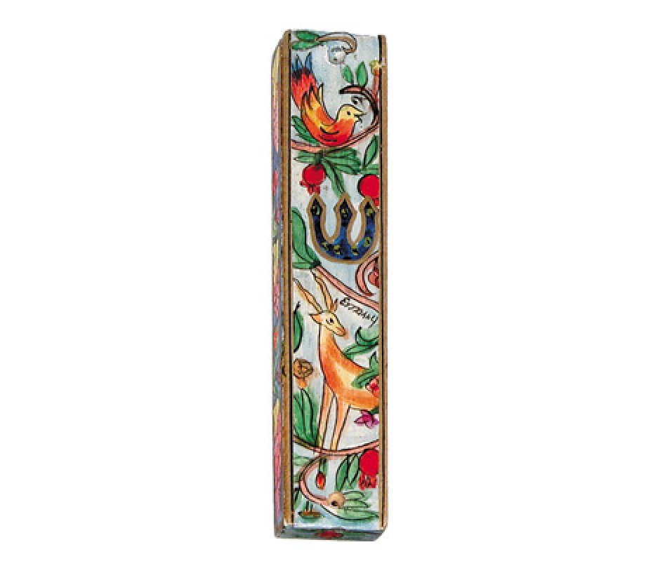 Yair Emanuel Large Hand Painted Wood Mezuzah Case - Forest Scene
