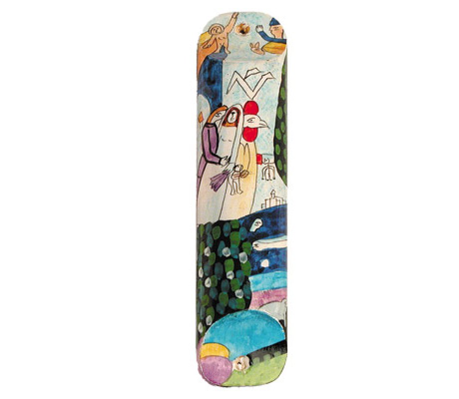 Yair Emanuel Large Hand Painted Wood Mezuzah Case Colorful - Bride and Groom