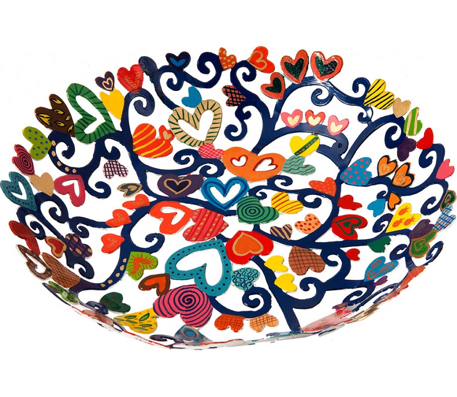 Yair Emanuel Laser Cut Hand Painted Colorful Bowl - Heart Shapes