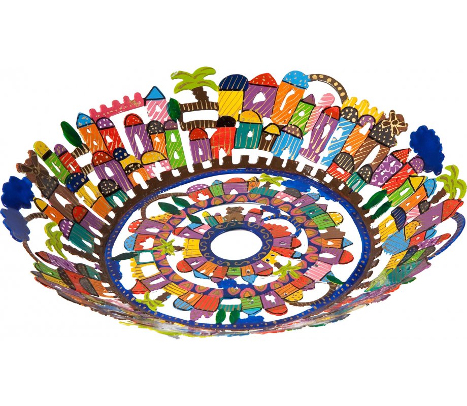 Yair Emanuel Laser Cut Hand Painted Colorful Bowl - Jerusalem Images