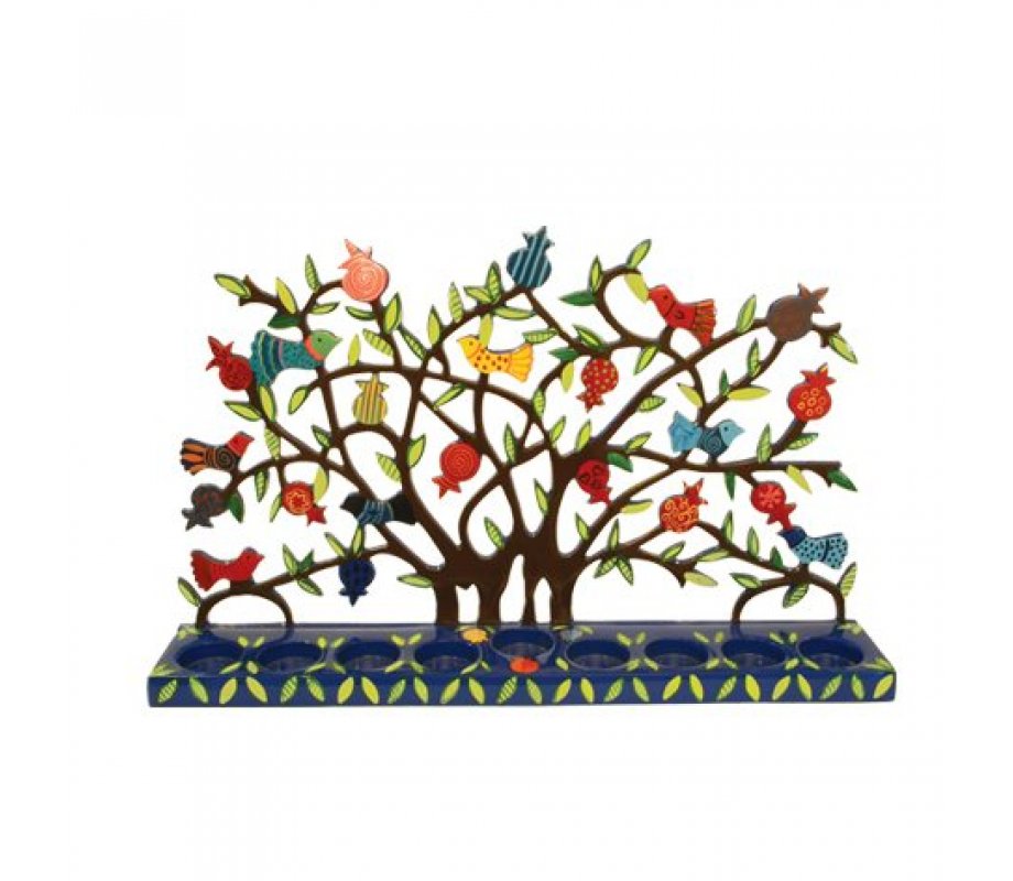Yair Emanuel Laser Cut Hanukkah Menorah Sculpture - Birds, Pomegranates