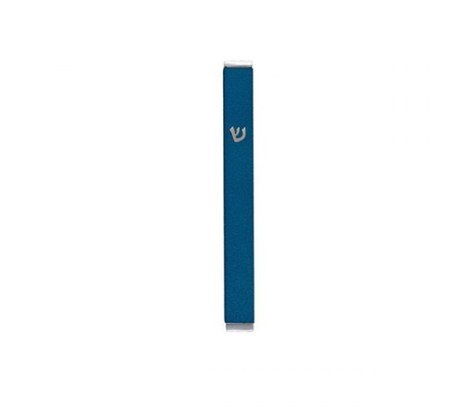 Yair Emanuel Matte Metal Mezuzah Case with Shin Letter - Blue