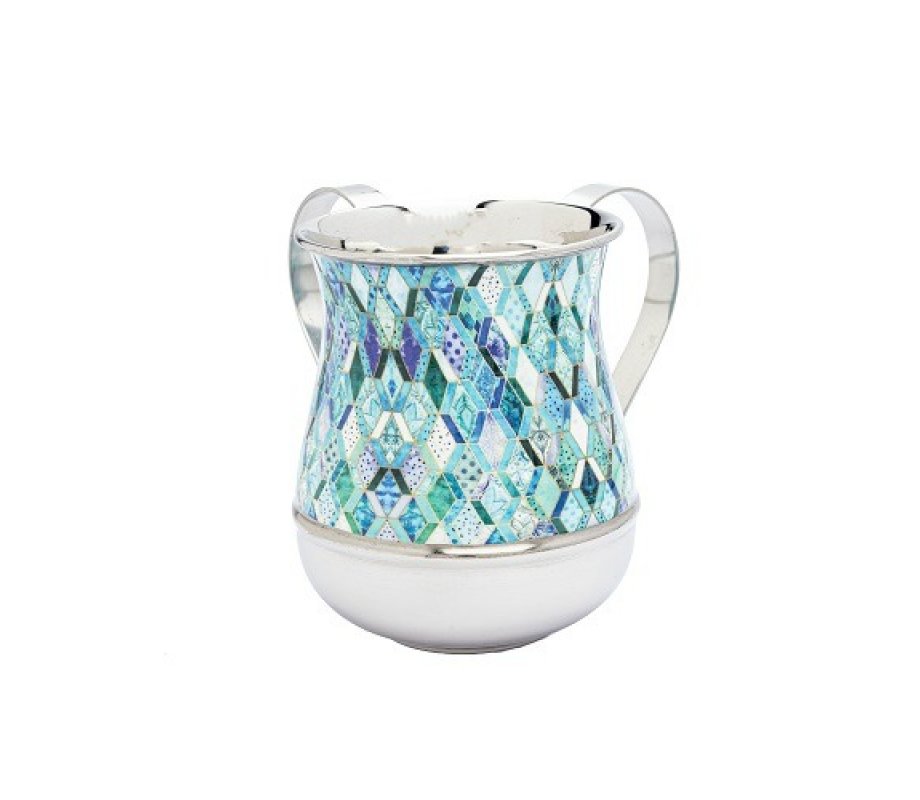Yair Emanuel Metal Netilat Yadayim Wash Cup, Blue Abstract Design