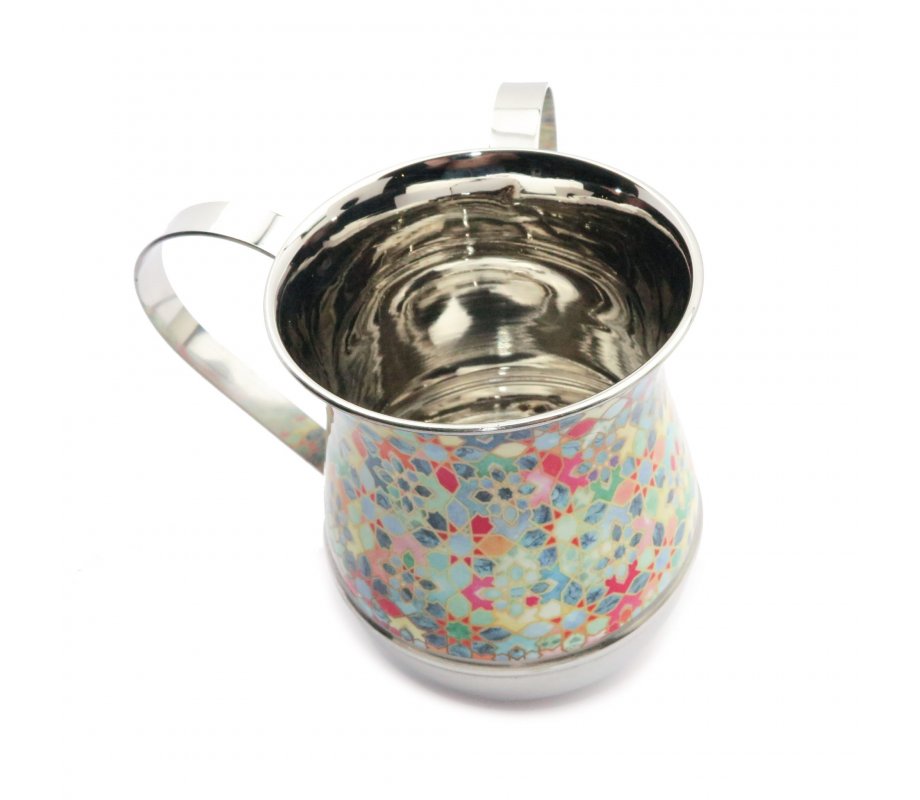 Yair Emanuel Metal Netilat Yadayim Wash Cup, Colorful Floral Design