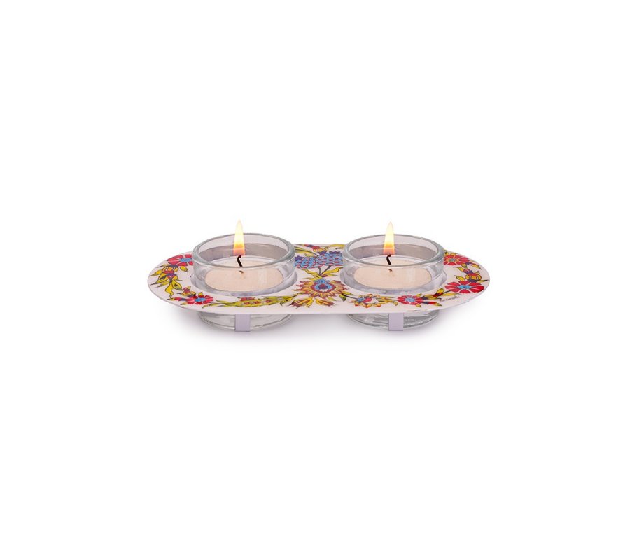 Yair Emanuel Metal and Glass Candle Holders for Tea Lights - Eastern Flower Design