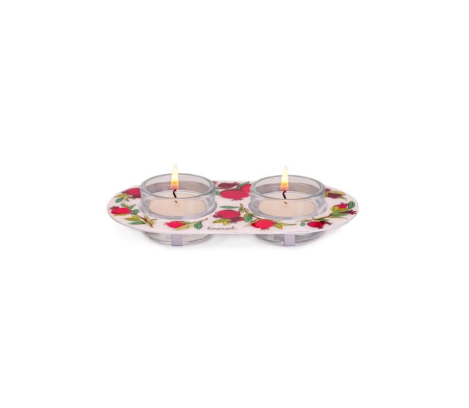 Yair Emanuel Metal and Glass Candle Holders for Tea Lights - Pomegranates
