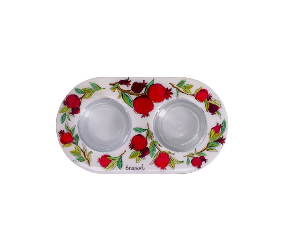 Yair Emanuel Metal and Glass Candle Holders for Tea Lights - Pomegranates