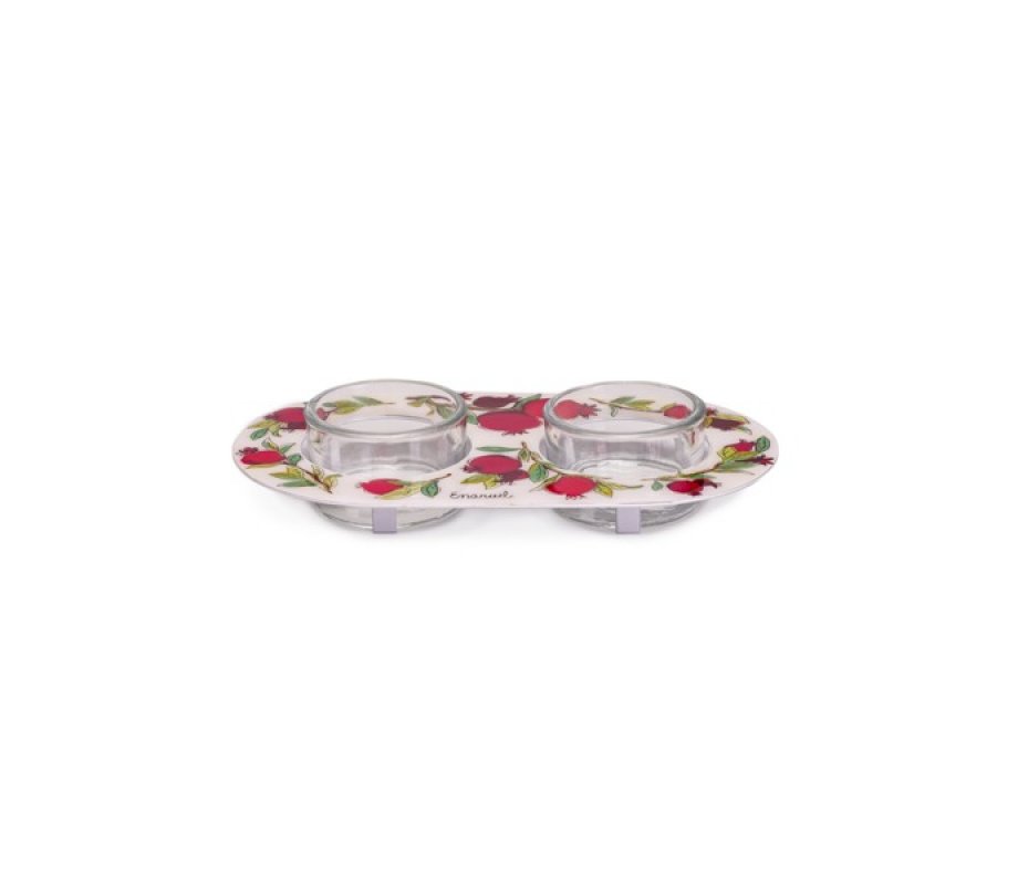 Yair Emanuel Metal and Glass Candle Holders for Tea Lights - Pomegranates