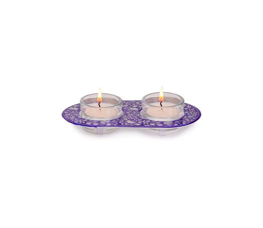 Yair Emanuel Metal and Glass Candle Holders for Tea Lights - White Flowers