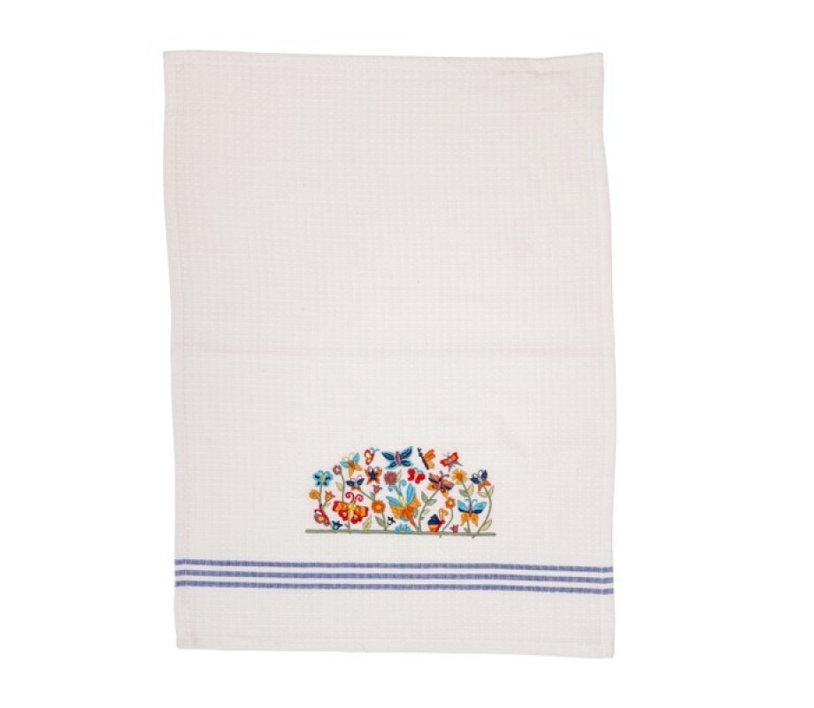 Yair Emanuel Netilat Yadayim Towel - Embroidered Flowers and Butterflies