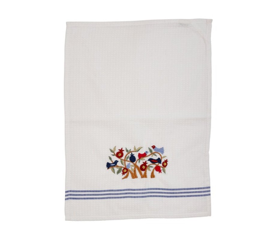 Yair Emanuel Netilat Yadayim Towel - Embroidered Pomegranate Tree with Birds