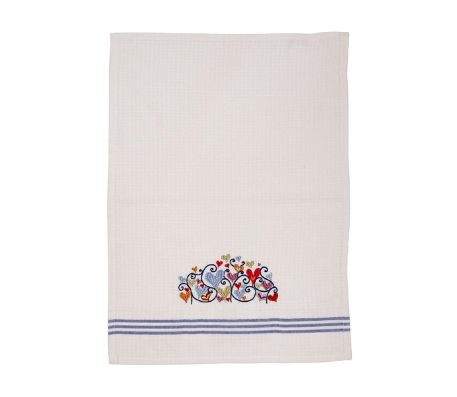 Yair Emanuel Netilat Yadayim Towel, Embroidered Colorful Hearts Motif
