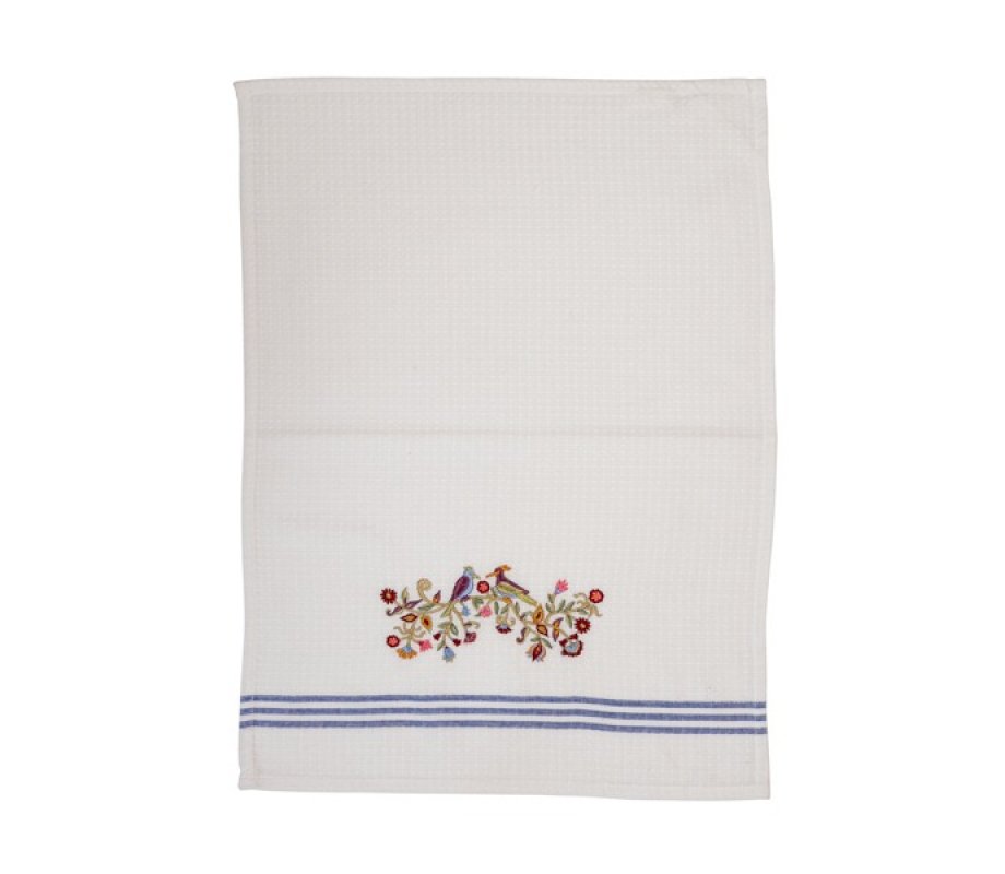 Yair Emanuel Netilat Yadayim Towel, Embroidered Flowers and Birds