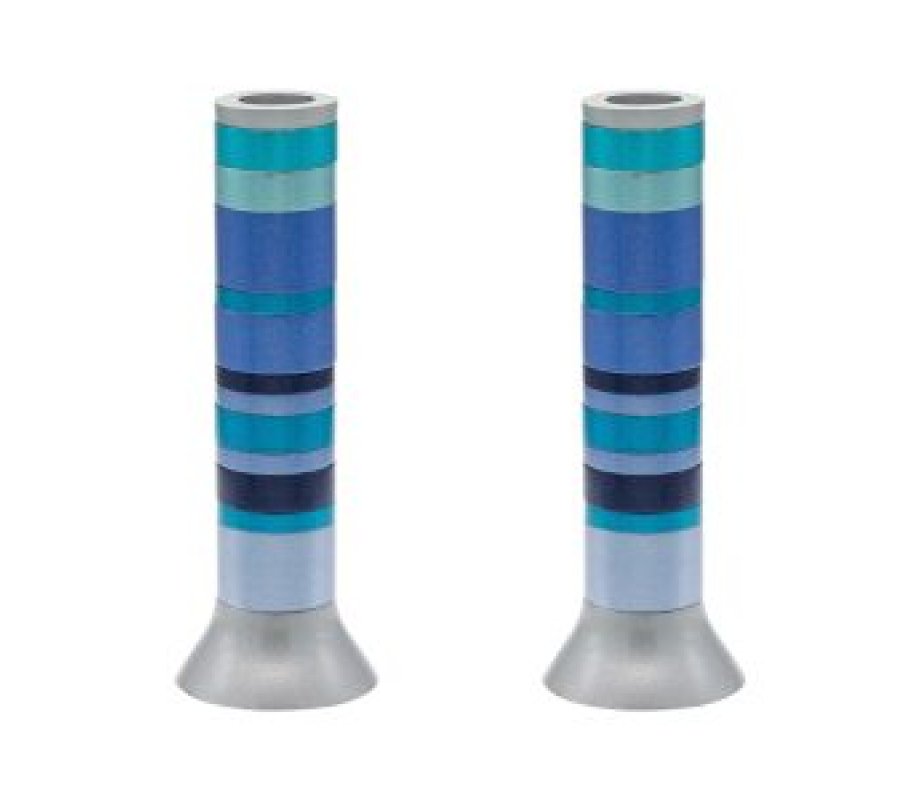 Yair Emanuel Pillar Candlesticks with Full Decorative Rings  Choice of Colors