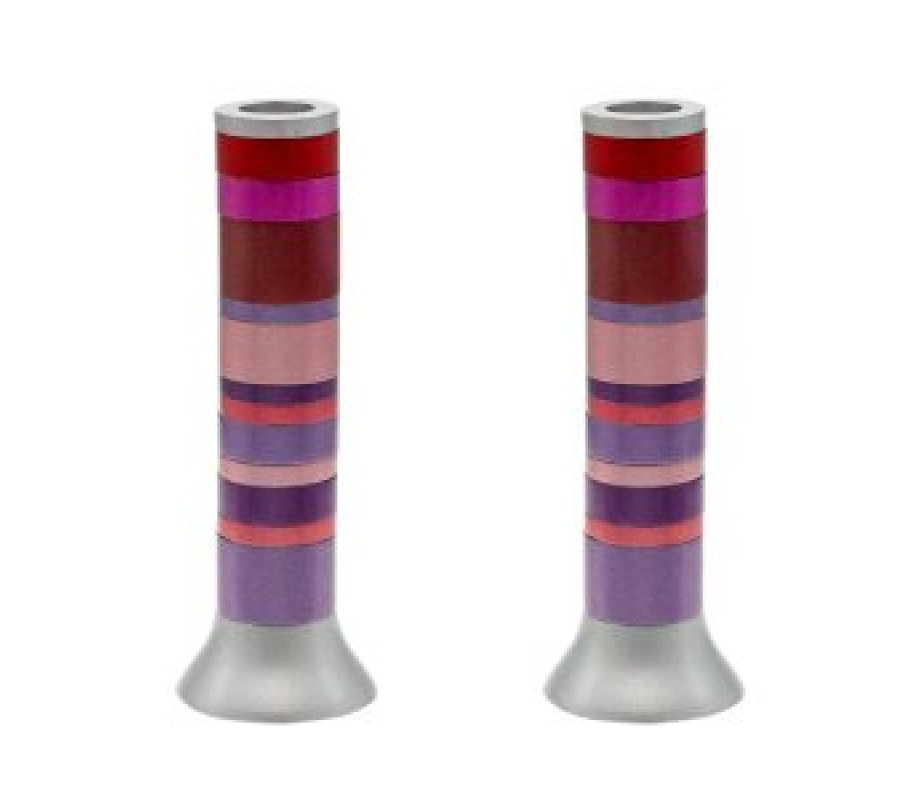 Yair Emanuel Pillar Candlesticks with Full Decorative Rings  Choice of Colors