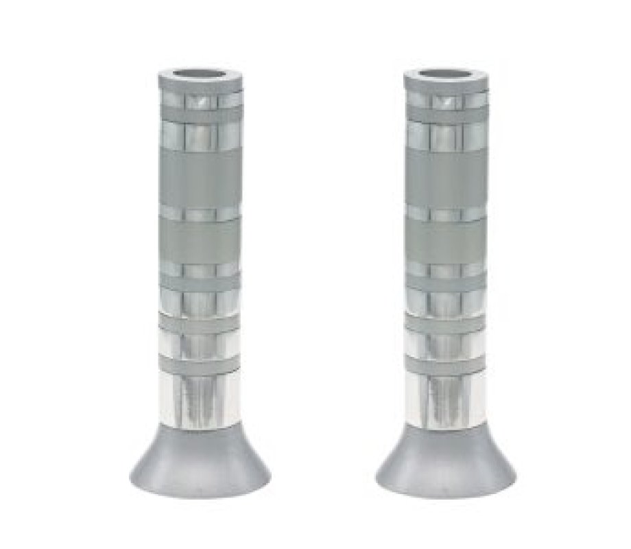 Yair Emanuel Pillar Candlesticks with Full Decorative Rings – Choice of Colors
