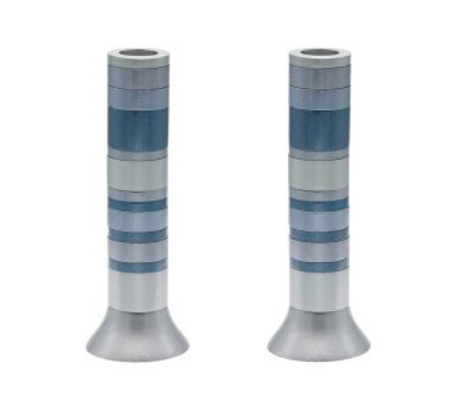 Yair Emanuel Pillar Candlesticks with Full Decorative Rings  Choice of Colors