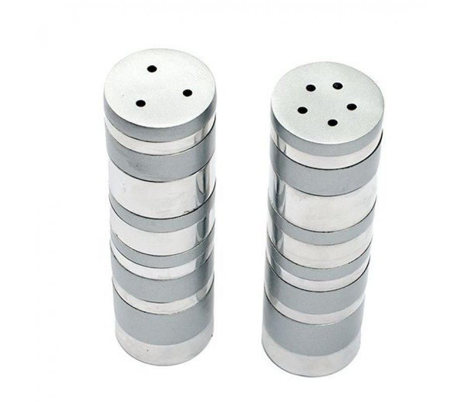 Yair Emanuel Salt and Pepper Shakers, Anodized Aluminum - Silver Rings