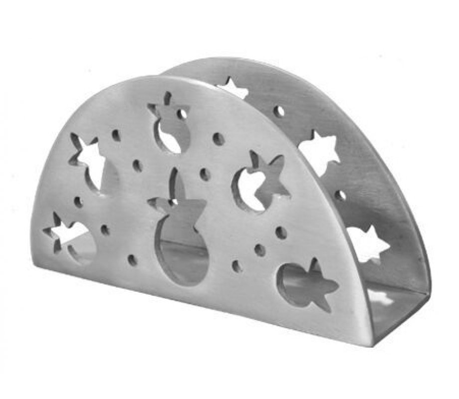 Yair Emanuel Semi-circle Napkin Serviette Holder with Pomegranate Cutouts - Silver