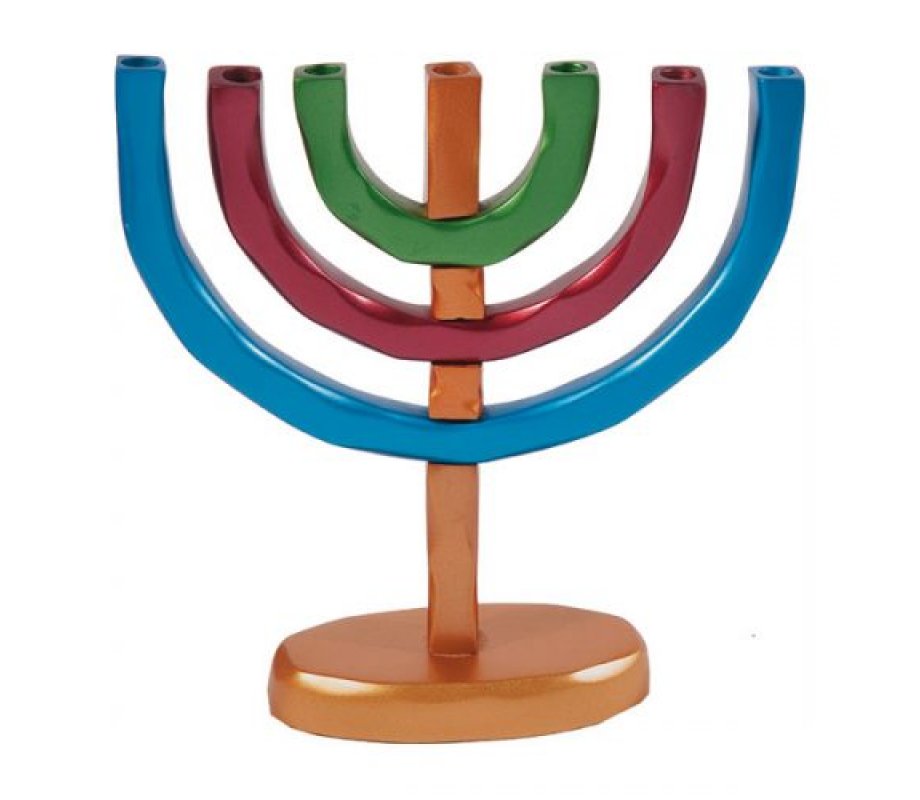 Yair Emanuel Seven-Branch Classic Temple Menorah - Colorful