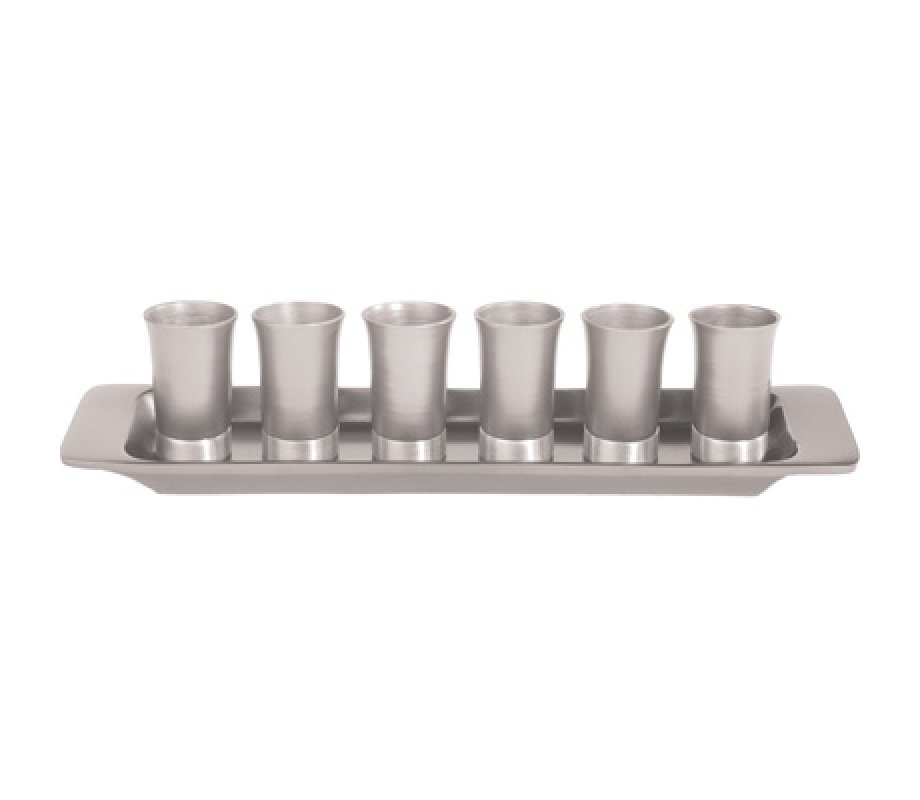 Yair Emanuel Six Anodized Aluminum Kiddush Cups and Tray – Metallic Colors