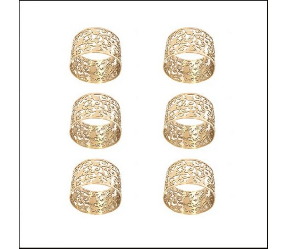 Yair Emanuel Six Napkin Serviette Rings, Cutout Pomegranates - Gold