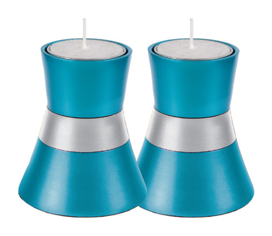 Yair Emanuel Small Anodized Aluminum Candlesticks, Silver Band - Choice of Colors